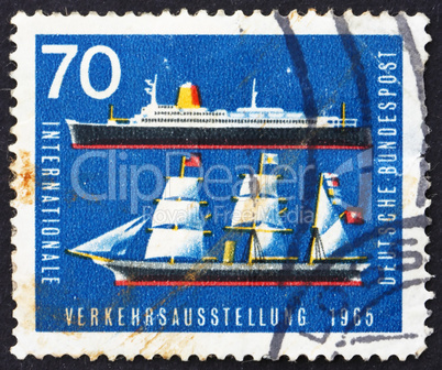 Postage stamp Germany 1965 Sailing Ship and Ocean Liner