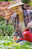 Junge Frau mit Giesskanne, young woman with watering can