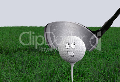 Cartoon golf ball being hit with driver