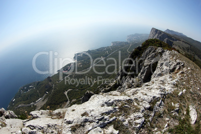 Fisheye view from the mountains to the Black Sea Crimea, Ukraine