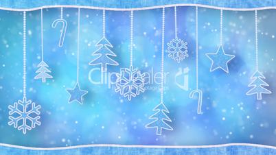 christmas hanging decorations loopable blue background