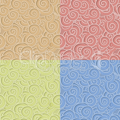 color set of curly seamless patterns