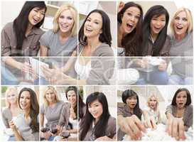 Montage Three Beautiful Women Friends at Home Together