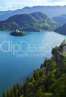 Top view of Bled Lake in Slovenia
