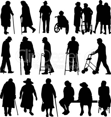 elderly silhouettes set