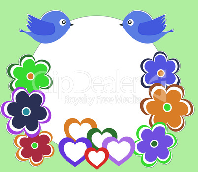 vector illustration of a cute forest bird and home flowers