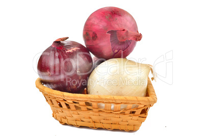 White and red onion on a white background