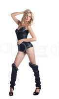 Young Sexy woman posing in leather corset isolated