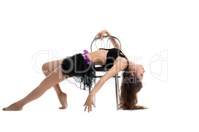 Beauty woman show dance with chair isolated