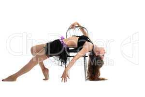 Beauty woman show dance with chair isolated