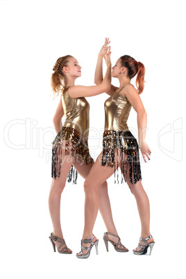 sexy women posing in gold go-go costume isolated