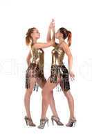 sexy women posing in gold go-go costume isolated