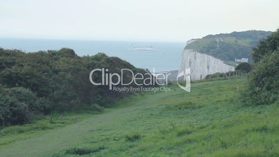 White cliffs of Dover, with ferry