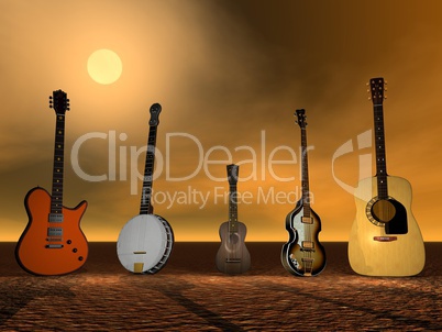 Guitars, banjo and ukulele
