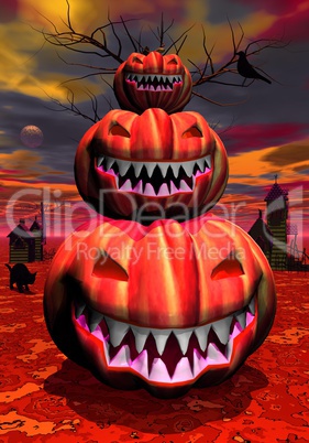 Pumpkins in halloween scene
