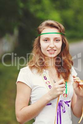 Beautiful girl with ribbons