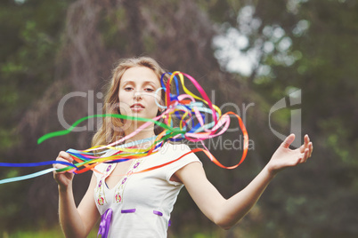 Beautiful girl with ribbons