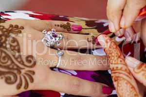 Henna art on woman's hand