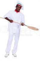 young black pizza cook taking a spade