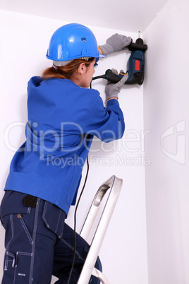 woman climbing on a ladder