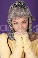 Attractive woman in furry winter hat