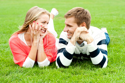 Admiring love couple lost in each other