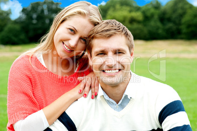 Happy young couple outdoor in spring