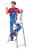 Painter painting whilst up ladder
