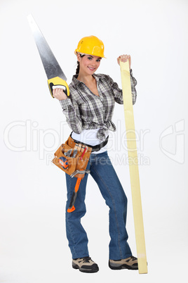 A sexy female carpenter.