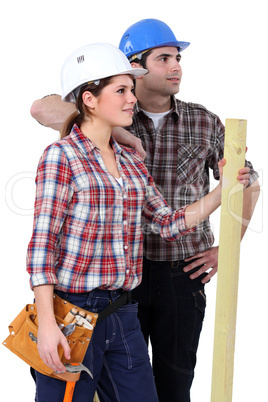 Male and female carpenters