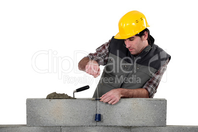 Tradesman using a plumb-bob