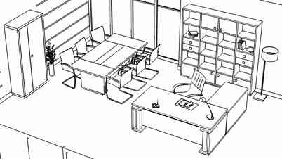 Office interior creation, wireframe