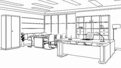 Office interior creation, wireframe