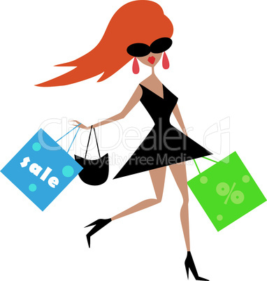 vector girl with shopping bags