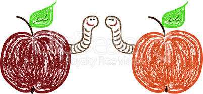 vector  apples and funny worms