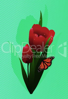 vector tulips and a butterfly