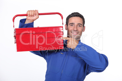 Man pointing to his toolbox