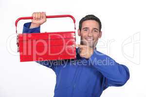 Man pointing to his toolbox