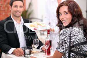 Couple eating in a restaurant