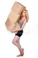Young woman with boxes