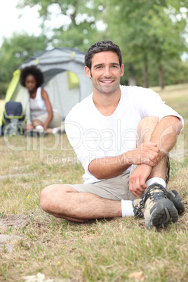 Man enjoying camping trip
