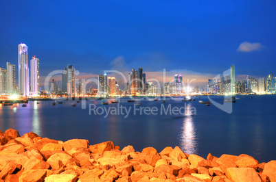 Panama City, city center skyline and Bay of Panama, Panama, Cent