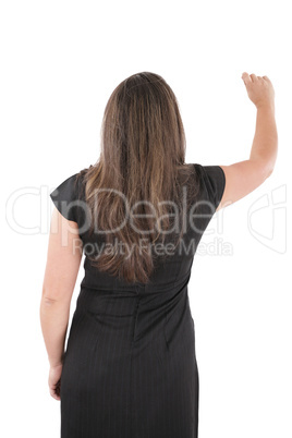 A business woman writing something isolated on white background.