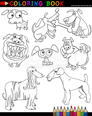 Cartoon Dogs for Coloring Book or Page