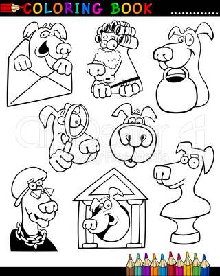 Cartoon Dogs for Coloring Book or Page