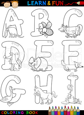 Cartoon Alphabet with Animals for coloring