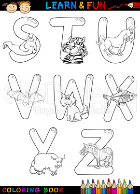 Cartoon Alphabet with Animals for coloring