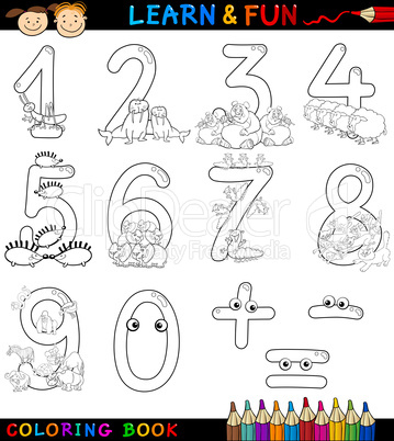 numbers with cartoon animals for coloring
