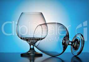 Beautiful wine glasses on a blue background