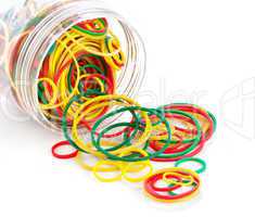 Elastic bands in bank on a white background